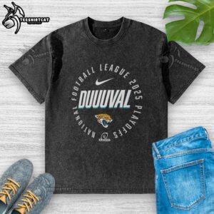 Jacksonville Jaguars 2025 playoff participant highlight receiver washed t-shirt showcasing team spirit and style.