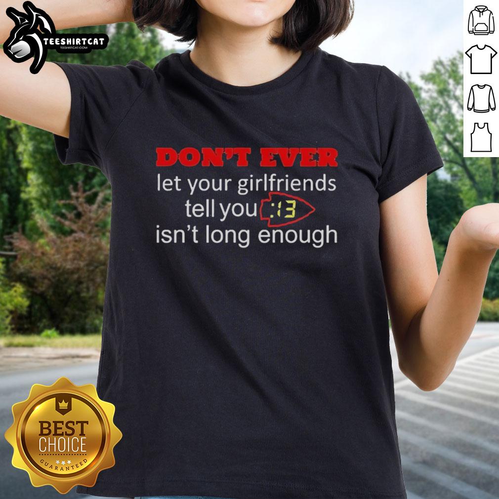 Funny Kansas City Chiefs ladies tee with '13 seconds isn't long enough' slogan, perfect for football fans and girlfriends.