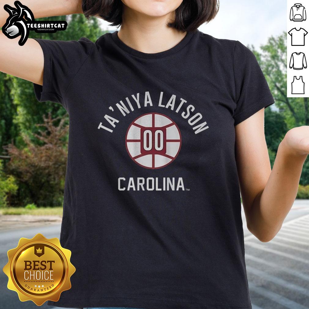 Alt Text: Nice Taniya Latson South Carolina Gamecocks Basketball Ladies Tee with name and number 00 design.
