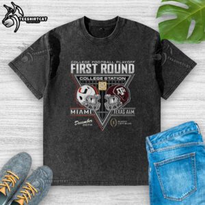 2025 College Station first round game: Texas A&M Aggies vs Miami Hurricanes washed t-shirt design.