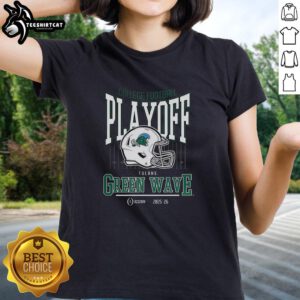 Alt Text: Stylish Tulane Green Wave NCAA 2025-2026 college football playoff curved helmet ladies tee shirt in vibrant colors.
