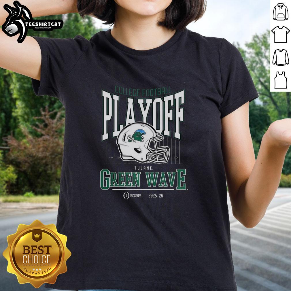 Alt Text: Stylish Tulane Green Wave NCAA 2025-2026 college football playoff curved helmet ladies tee shirt in vibrant colors.