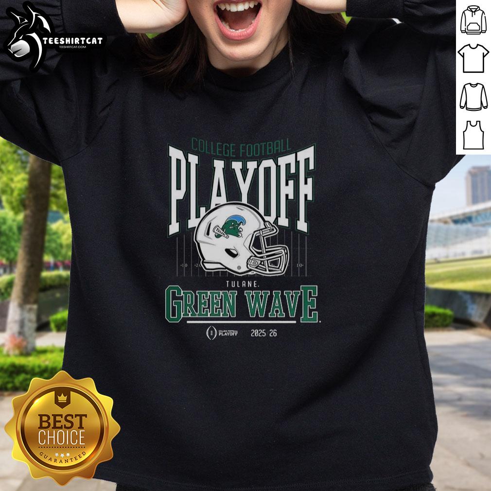 Stylish Tulane Green Wave NCAA 2025-2026 College Football Playoff curved helmet sweatshirt for fans and athletes.