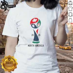 Official 2026 International Soccer Tournament North America Ladies Tee showcasing vibrant design and tournament branding.