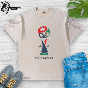 Official 2026 International Soccer Tournament North America washed t-shirt featuring vibrant graphics and comfortable fit.