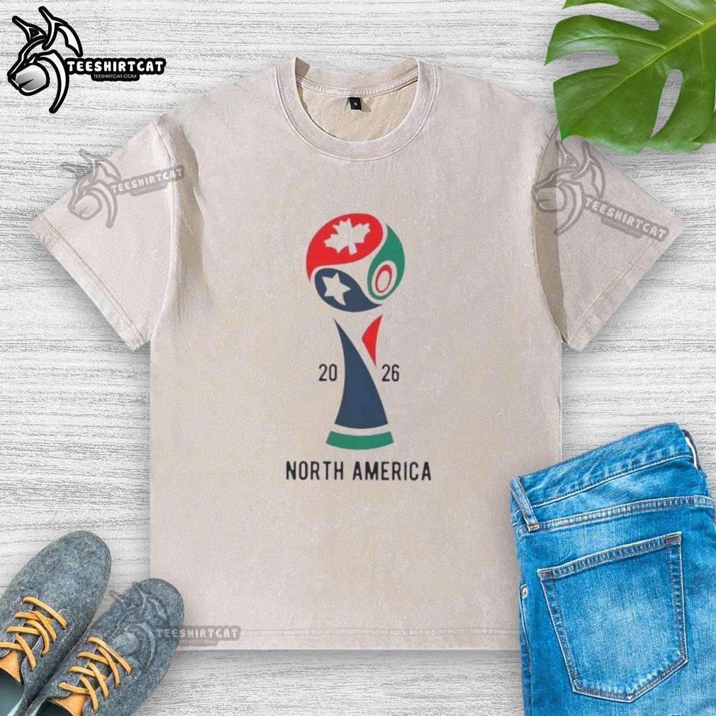 Official 2026 International Soccer Tournament North America washed t-shirt featuring vibrant graphics and comfortable fit.