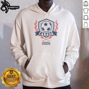 Alt Text: Official Canada 2026 vintage soccer crest hoodie featuring a stylish design for soccer fans and collectors.