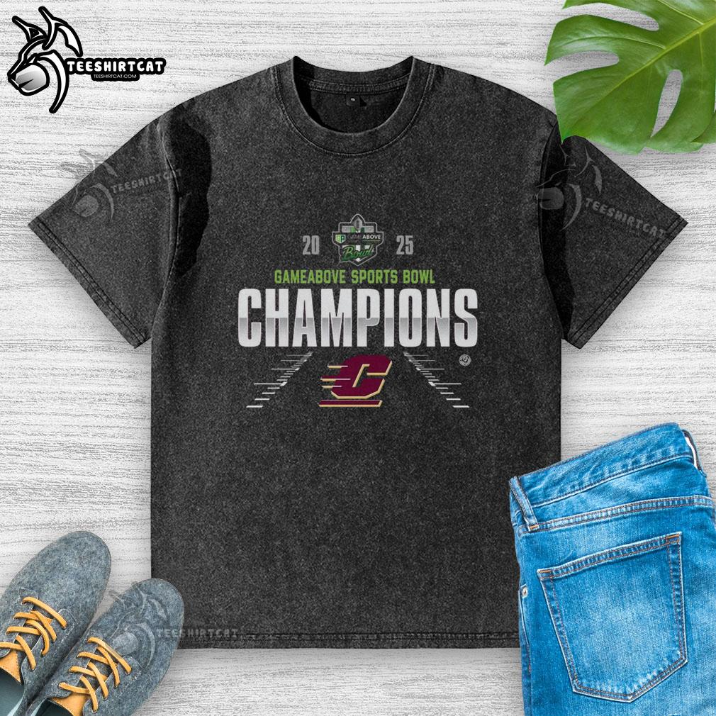 Alt Text: Official Central Michigan Chippewas 2025 GameAbove Sports Bowl washed t-shirt in maroon featuring team logo.