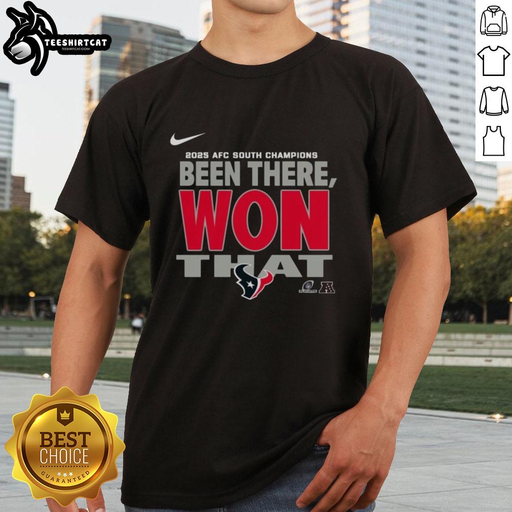 Official Houston Texans 2025 AFC South Champions T-Shirt featuring team logo and vibrant colors for fans and collectors.