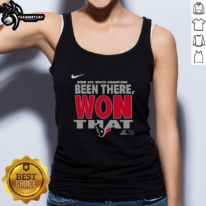 Alt Text: Official Houston Texans 2025 AFC South Champions tank top featuring team colors and logo, perfect for fans.