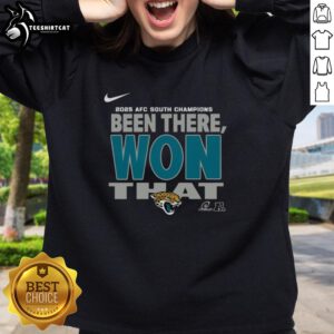 Alt Text: Official Jacksonville Jaguars 2025 AFC South Champions sweatshirt showcasing team colors and logo.