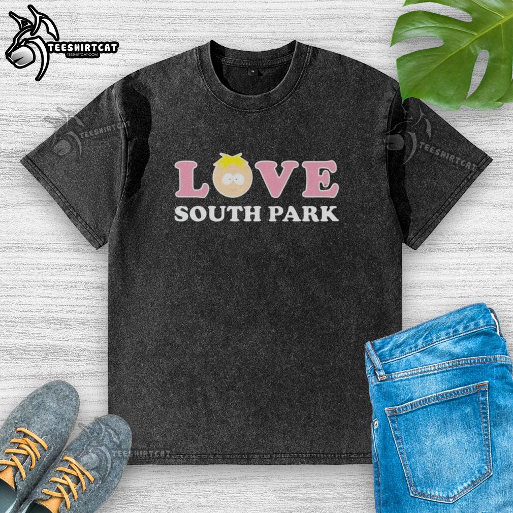 Official Love South Park Washed T-Shirt featuring vibrant graphics of the show's characters on a cozy fabric.