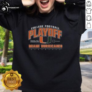 Official Miami Hurricanes 2025 College Football Playoffs sweatshirt featuring team logo and vibrant colors for fans.