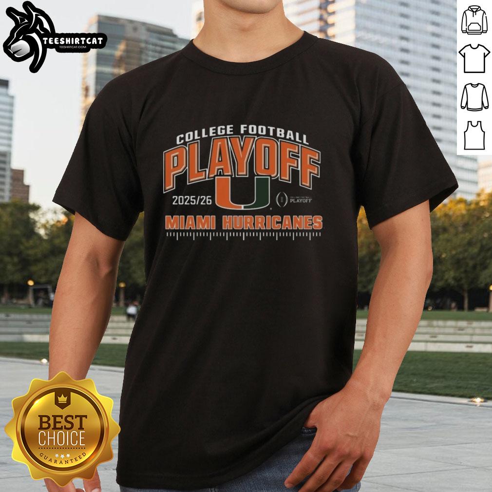 Alt Text: Official Miami Hurricanes 2025 College Football Playoffs T-Shirt featuring team logo and vibrant colors.