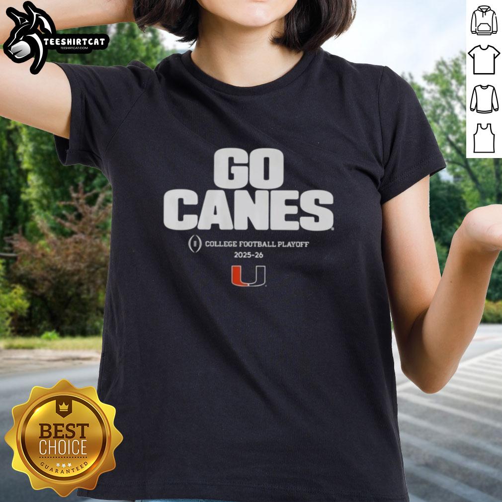 Official Miami Hurricanes Football 2025 CFB Playoff Slogan Ladies Tee in vibrant colors, perfect for fans and supporters.
