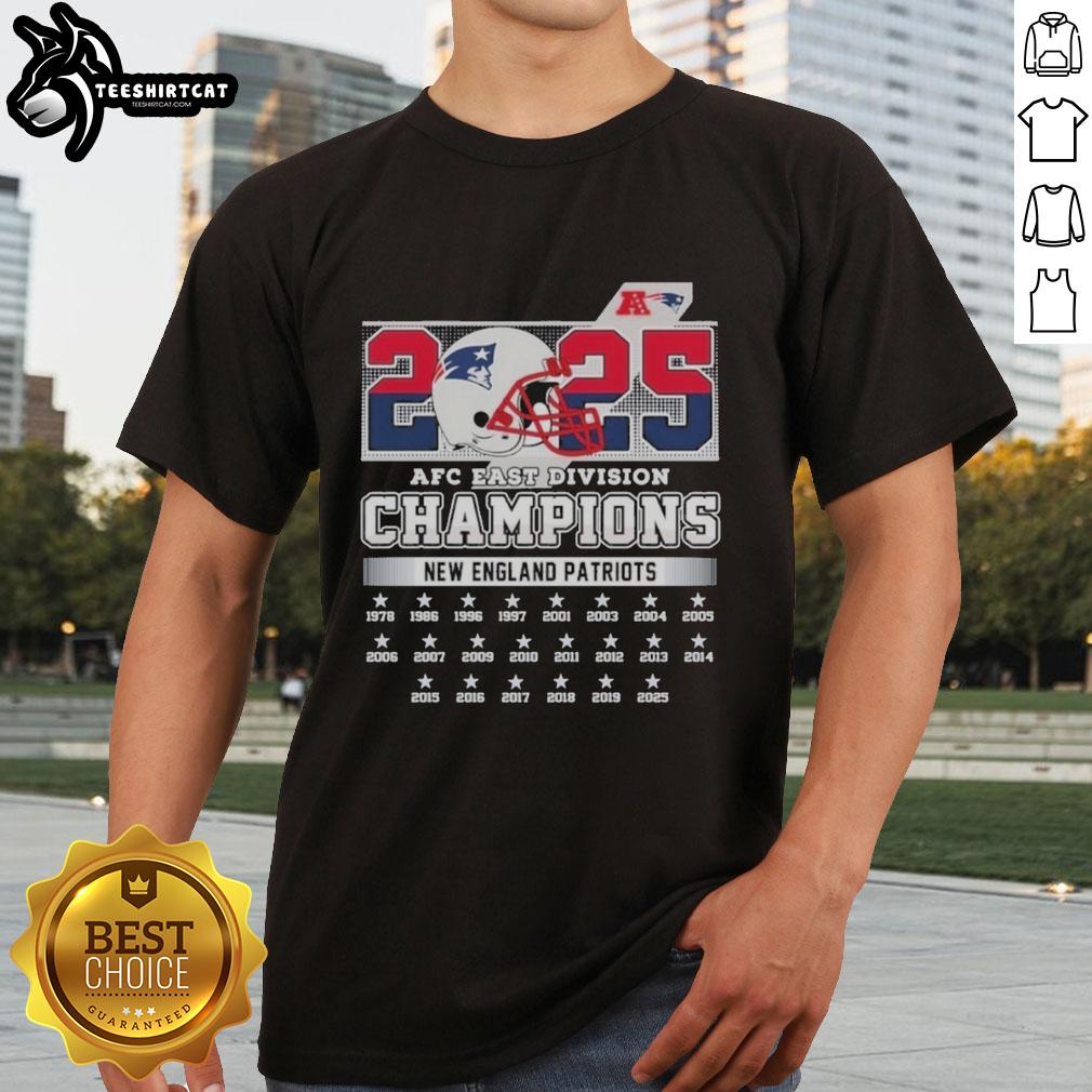Official New England Patriots 2025 AFC East Division Champions helmet t-shirt showcasing team pride and victory.