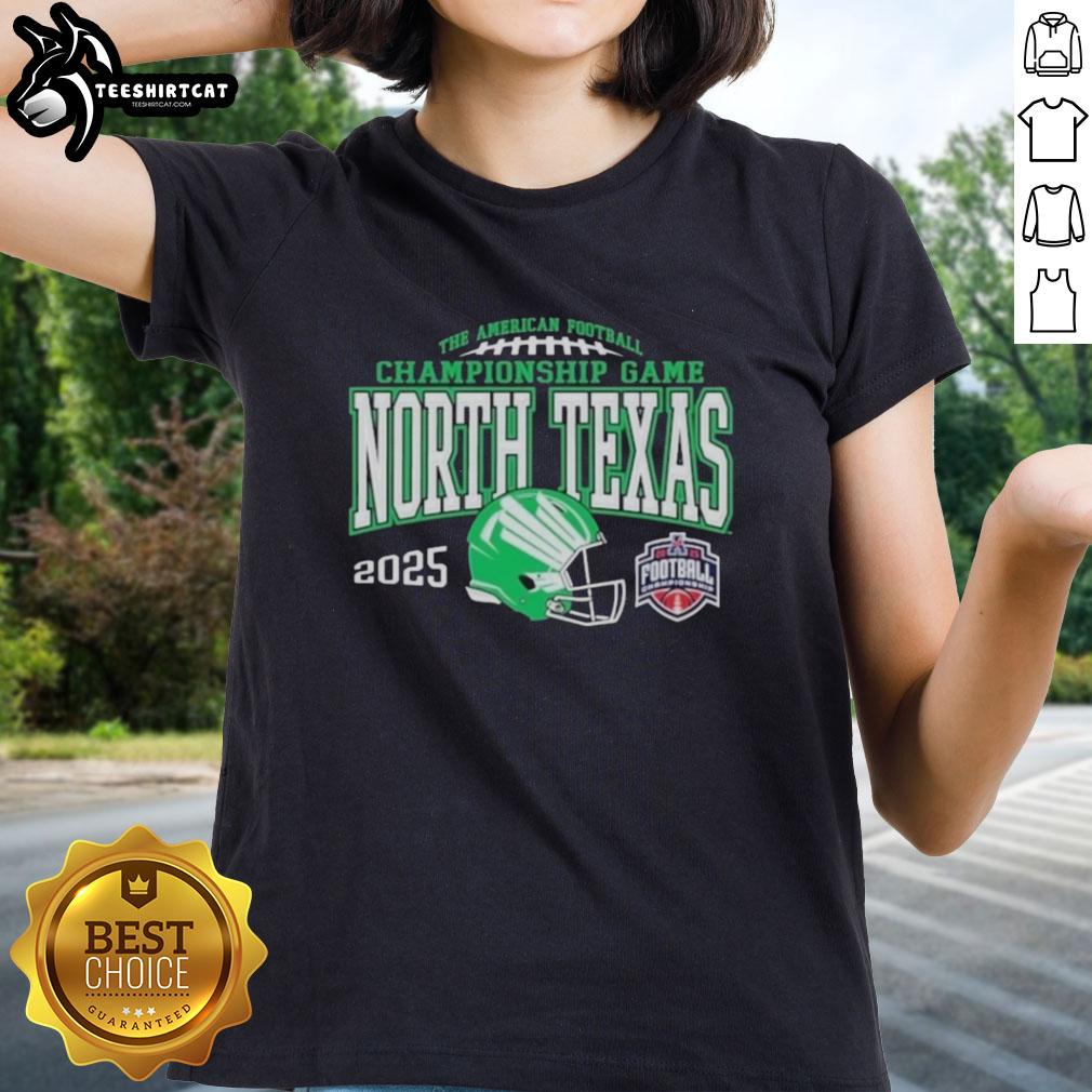 Official North Texas Mean Green 2025 AAC Football Championship Bound Ladies Tee in vibrant green, perfect for fans.