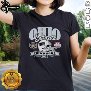 Official Ohio Football 2025 Frisco Bowl ladies tee featuring vibrant team colors and logo, perfect for fans and game day.