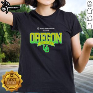 Official Oregon Ducks SCO Ducks 2025-26 College Football Playoff ladies tee in green, showcasing team spirit and style.