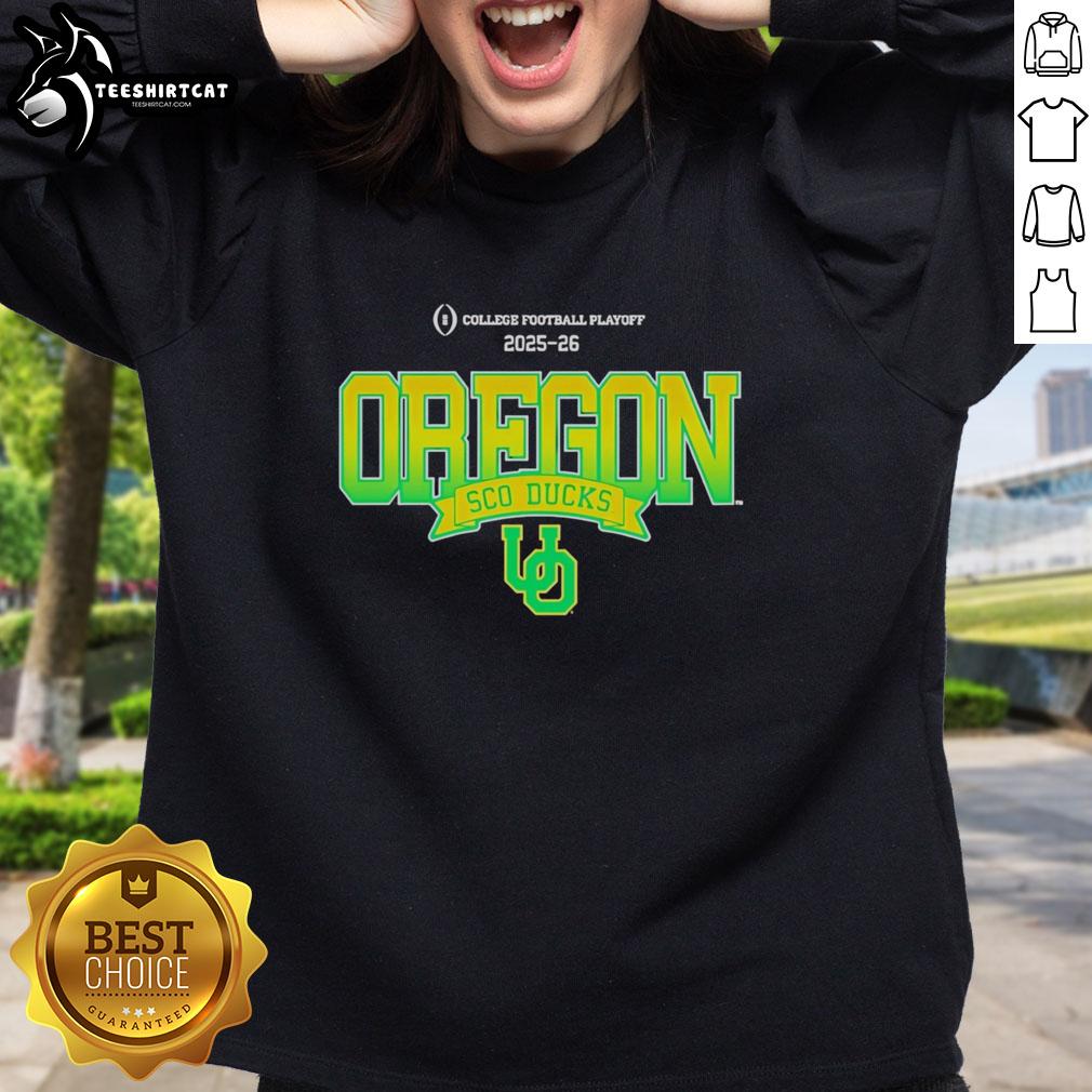 Alt Text: Official Oregon Ducks SCO Ducks 2025-26 College Football Playoff sweatshirt in vibrant green with logo.