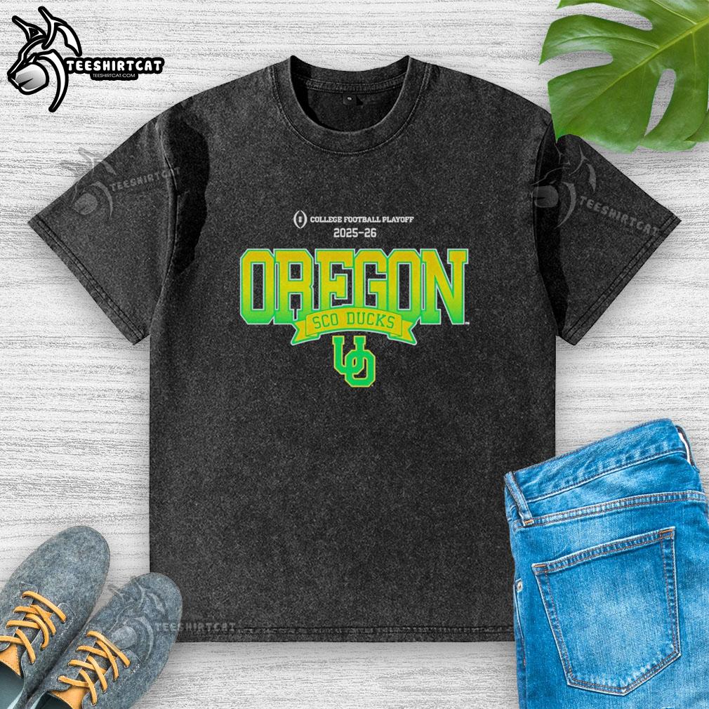 Alt Text: Official Oregon Ducks SCO Ducks 2025-26 College Football Playoff washed t-shirt showcasing team pride and style.