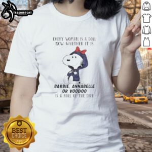 Official Peanuts tee featuring dolls like Barbie and Annabelle, perfect for women who embrace fun and unique styles.