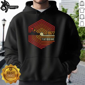 Official Retro 1977 Tatooine Hoodie featuring classic design and vintage style inspired by Star Wars.