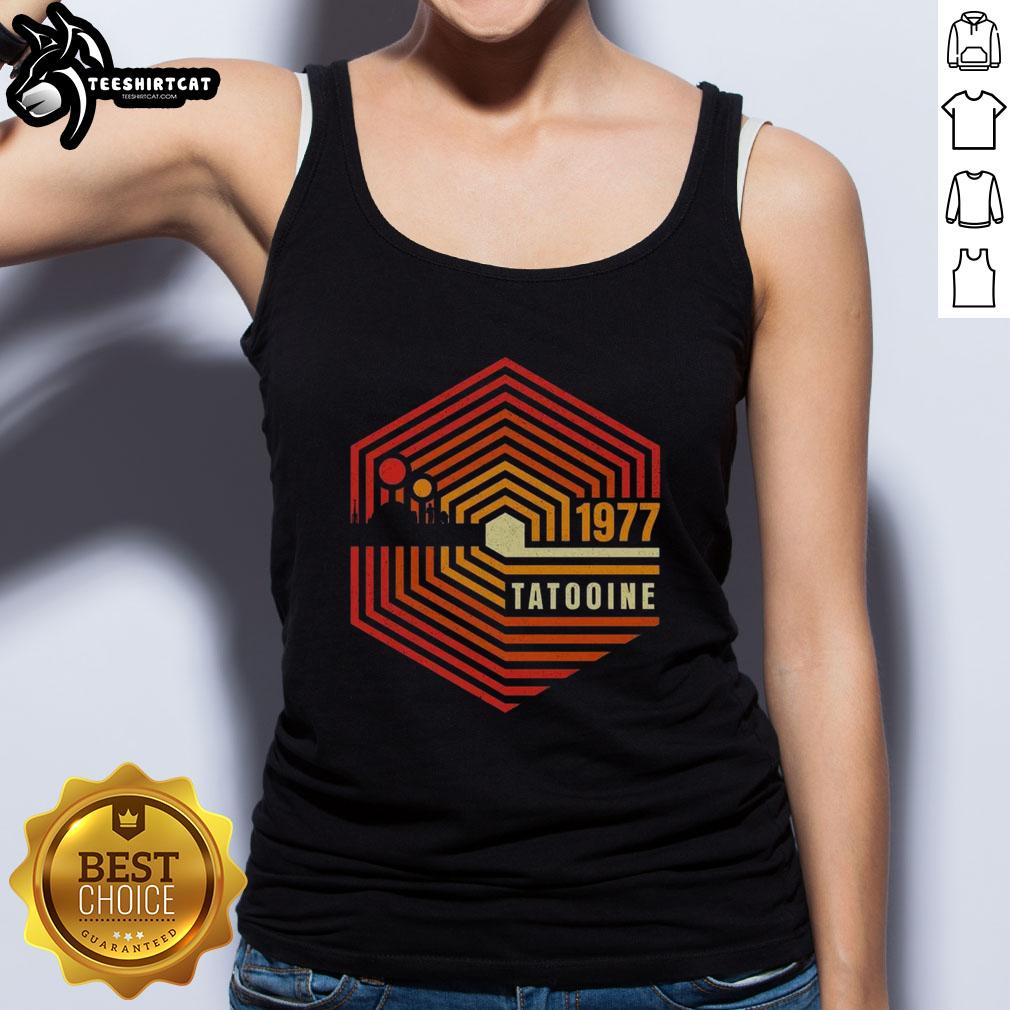Official Retro 1977 Tatooine Tank Top featuring classic Star Wars design and vibrant colors, perfect for fans.