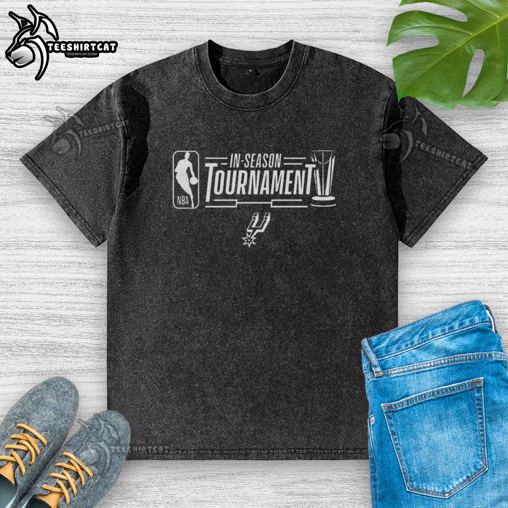 Alt Text: Official San Antonio Spurs NBA In-Season Tournament logo on a stylish washed t-shirt, perfect for fans and collectors.