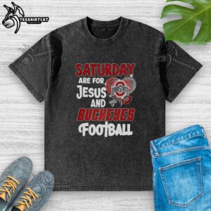 Official Saturday Are For Jesus and Buckeyes Football washed t-shirt design with vibrant colors and bold graphics.