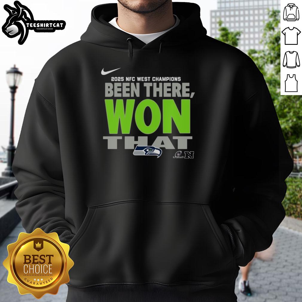 2025 NFC West Champions Hoodie featuring Seattle Seahawks logo, perfect for fans of the team and stylish game day wear.