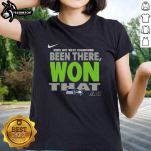 Official Seattle Seahawks 2025 NFC West Champions ladies tee featuring vibrant team logo and stylish design.