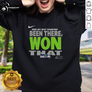 Official Seattle Seahawks 2025 NFC West Champions sweatshirt featuring team logo and vibrant colors, perfect for fans.