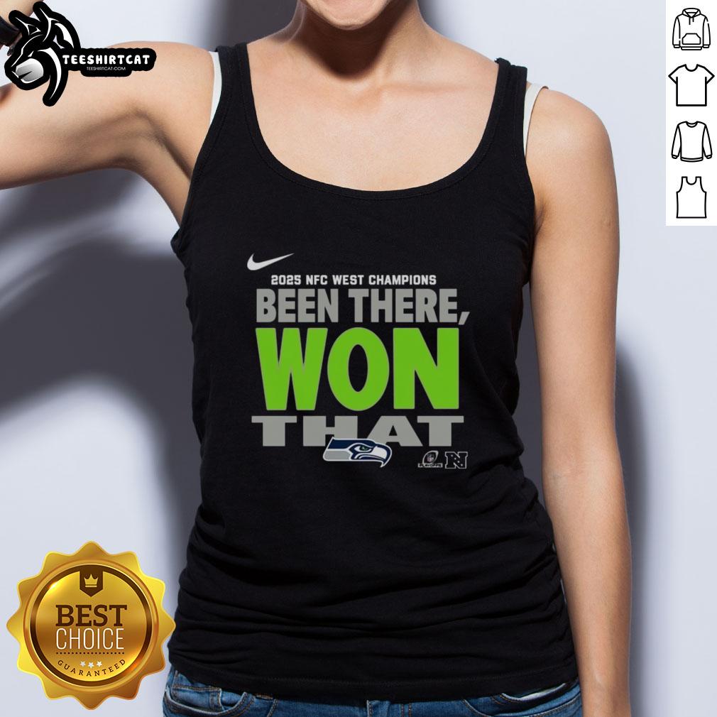 Official Seattle Seahawks 2025 NFC West Champions tank top featuring team logo and vibrant colors for fans.
