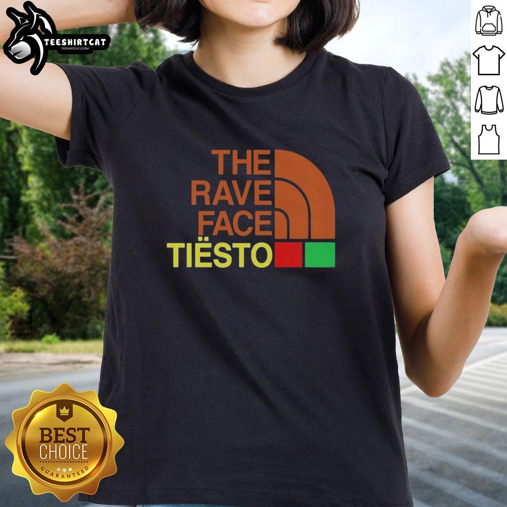 Alt Text: Official Tiesto Rave Face Ladies Tee featuring vibrant graphic design, perfect for dance music lovers and festival goers.