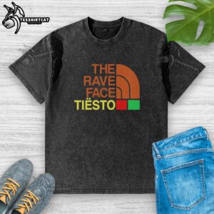 Official Tisto Rave Face washed t-shirt featuring vibrant graphic design for music festival enthusiasts.