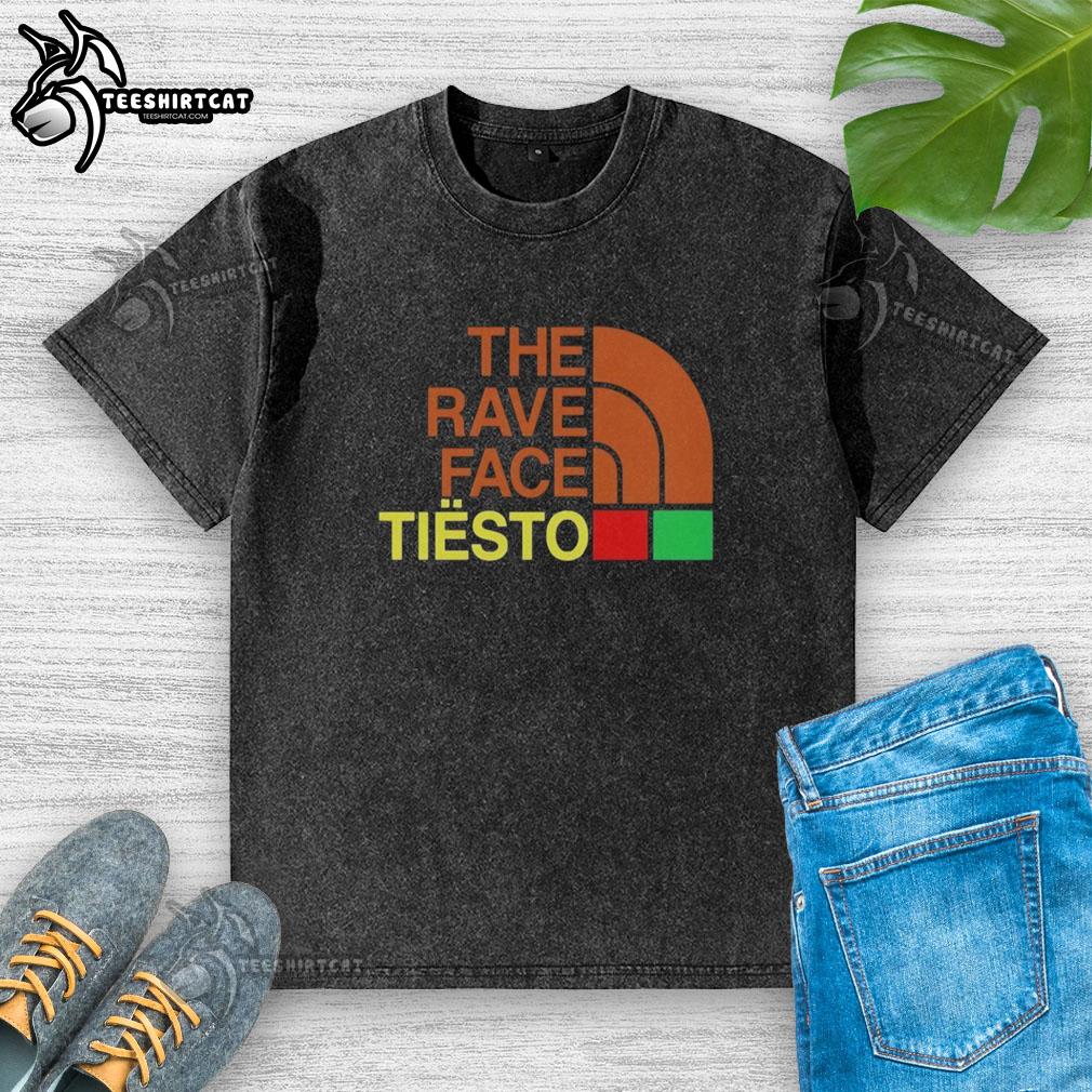 Official Tisto Rave Face washed t-shirt featuring vibrant graphic design for music festival enthusiasts.