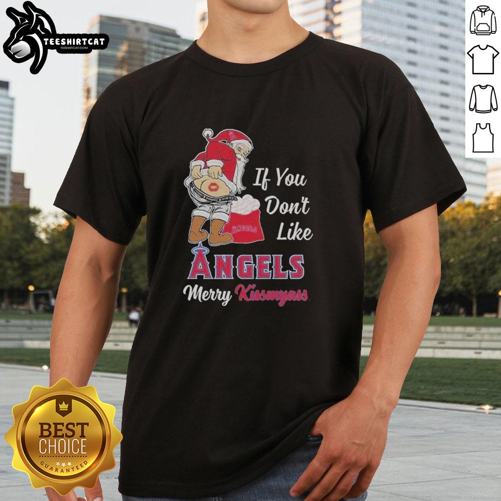 Official Santa Claus 'If You Don't Like LA Angels' Merry Kissmyass Sweater T-Shirt, perfect for holiday fun and sports fans.