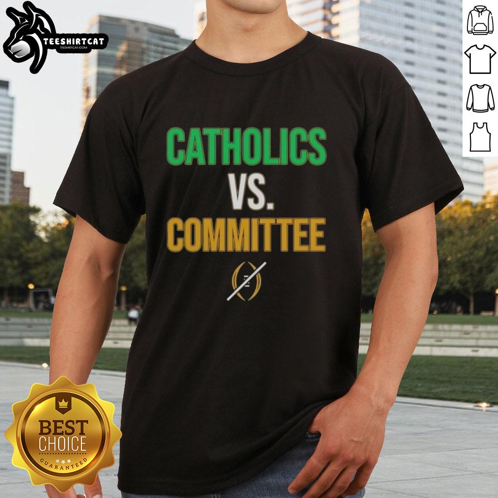 Original Catholics vs Committee Notre Dame Fighting Irish T-Shirt featuring bold graphics and team colors for fans.