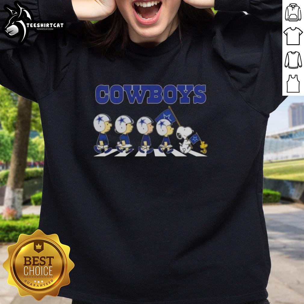 Original Dallas Cowboys X Peanuts Snoopy and Friends Abbey Road Sweatshirt featuring iconic characters in a fun design.