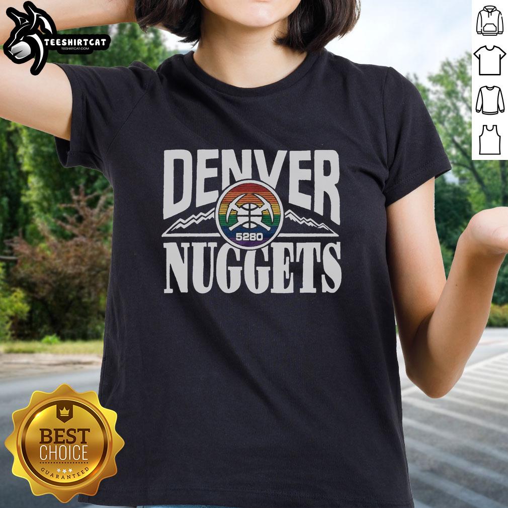 Alt Text: Original Denver Nuggets City Edition 2025 ladies tee featuring vibrant team colors and stylish design for fans.