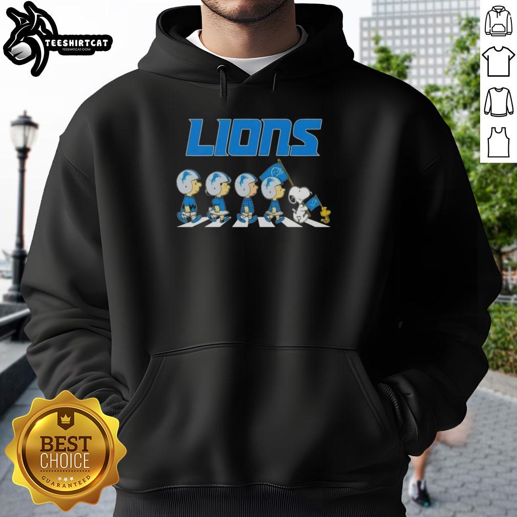 Original Detroit Lions X Peanuts Snoopy and Friends Abbey Road hoodie featuring iconic characters in a playful design.