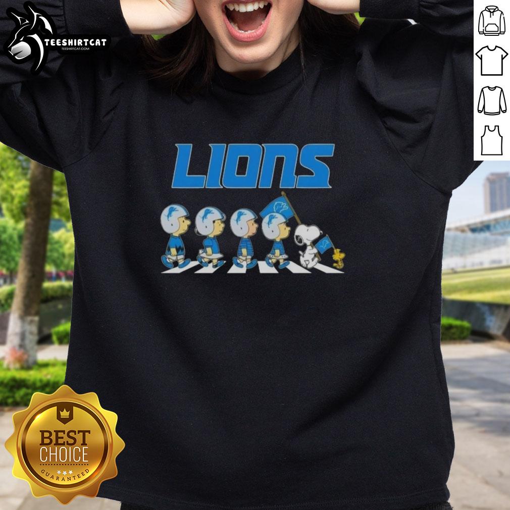 Alt Text: Original Detroit Lions X Peanuts Snoopy and Friends Abbey Road Sweatshirt featuring iconic characters in a fun design.