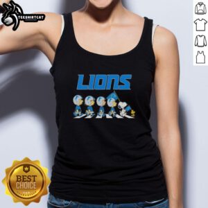 Original Detroit Lions X Peanuts Snoopy and Friends Abbey Road tank top featuring iconic characters in a fun sports design.