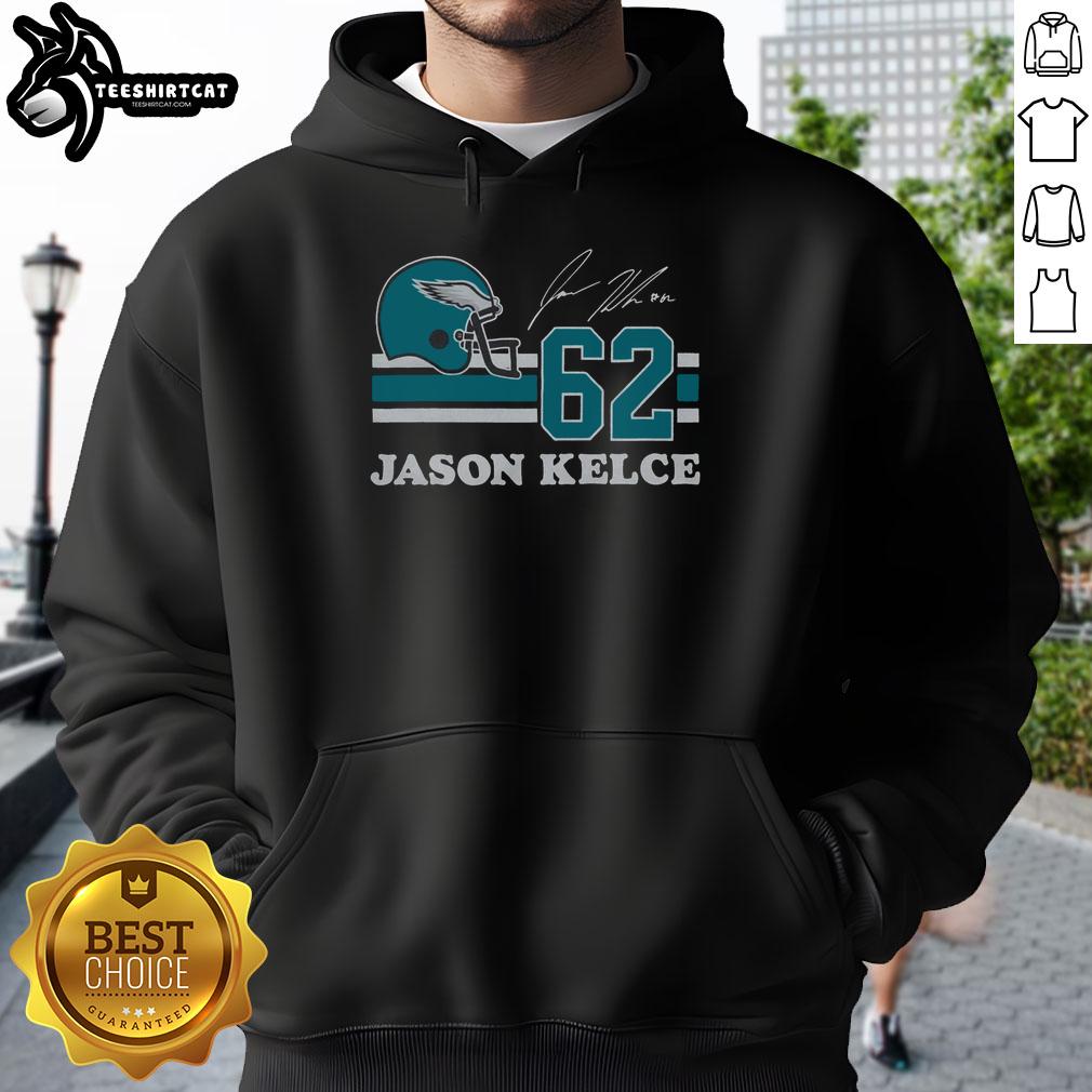Original Eagles Jason Kelce signature jersey hoodie in green, featuring team logo and player's name on the back.