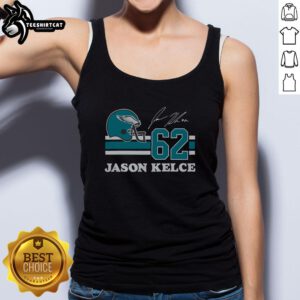 Alt Text: Original Eagles Jason Kelce signature jersey tank top featuring team colors and Kelce's name on the back.