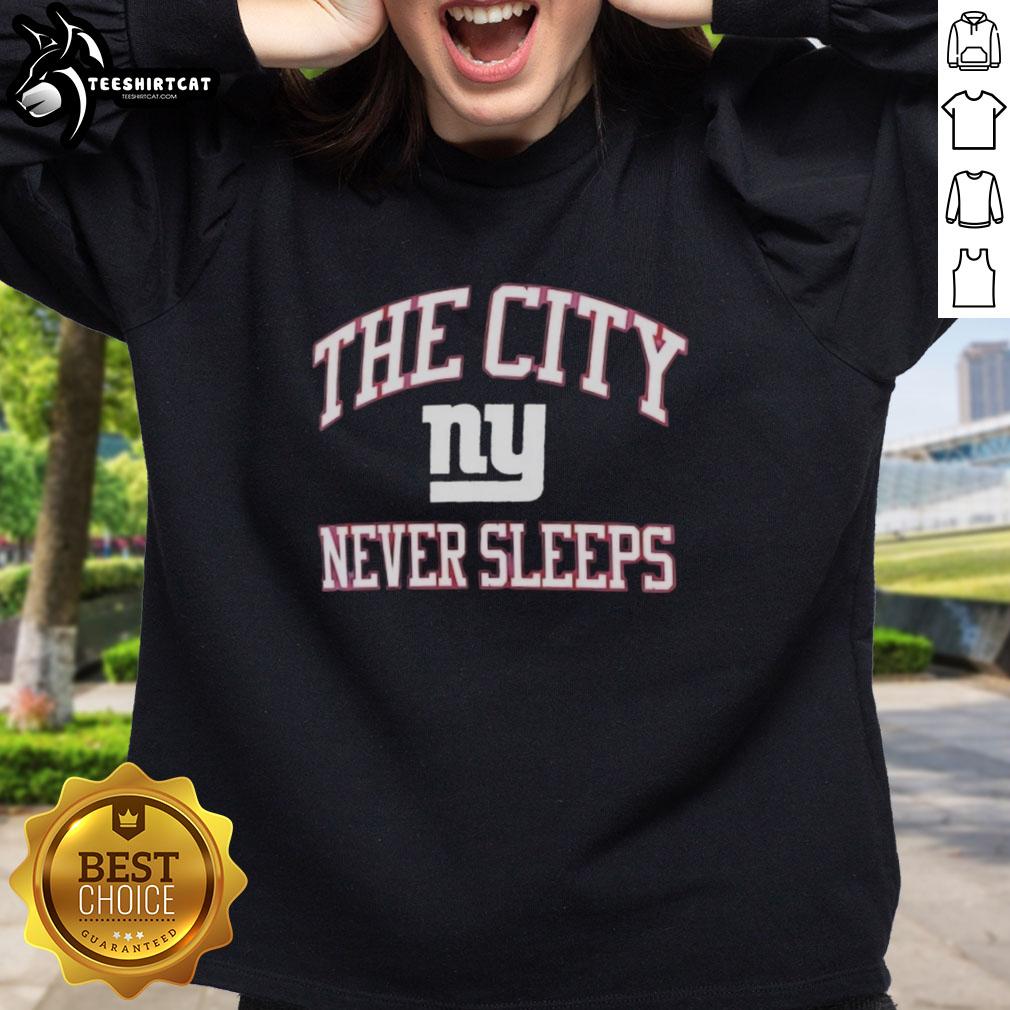 Original New York Giants Nike sweatshirt featuring 'The City Never Sleeps' design in vibrant colors.