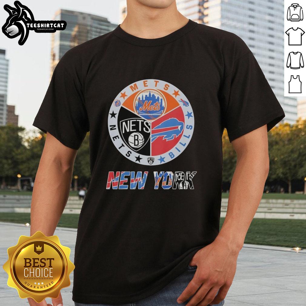 Original New York Mets Brooklyn Nets and Buffalo Bills mashup logo T-shirt featuring vibrant team colors and unique design.