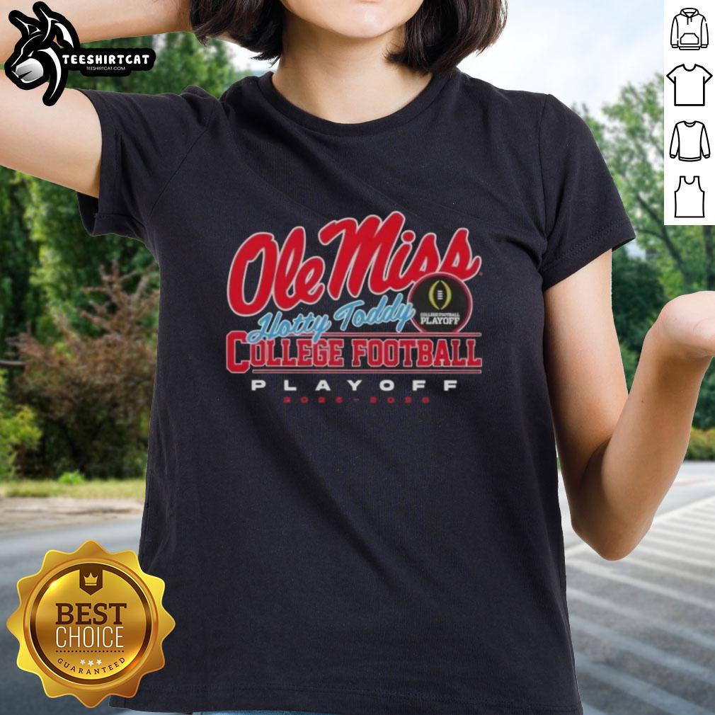 Original Ole Miss Hotty Toddy College Football Playoff 2025-26 Ladies Tee featuring vibrant team colors and logo.