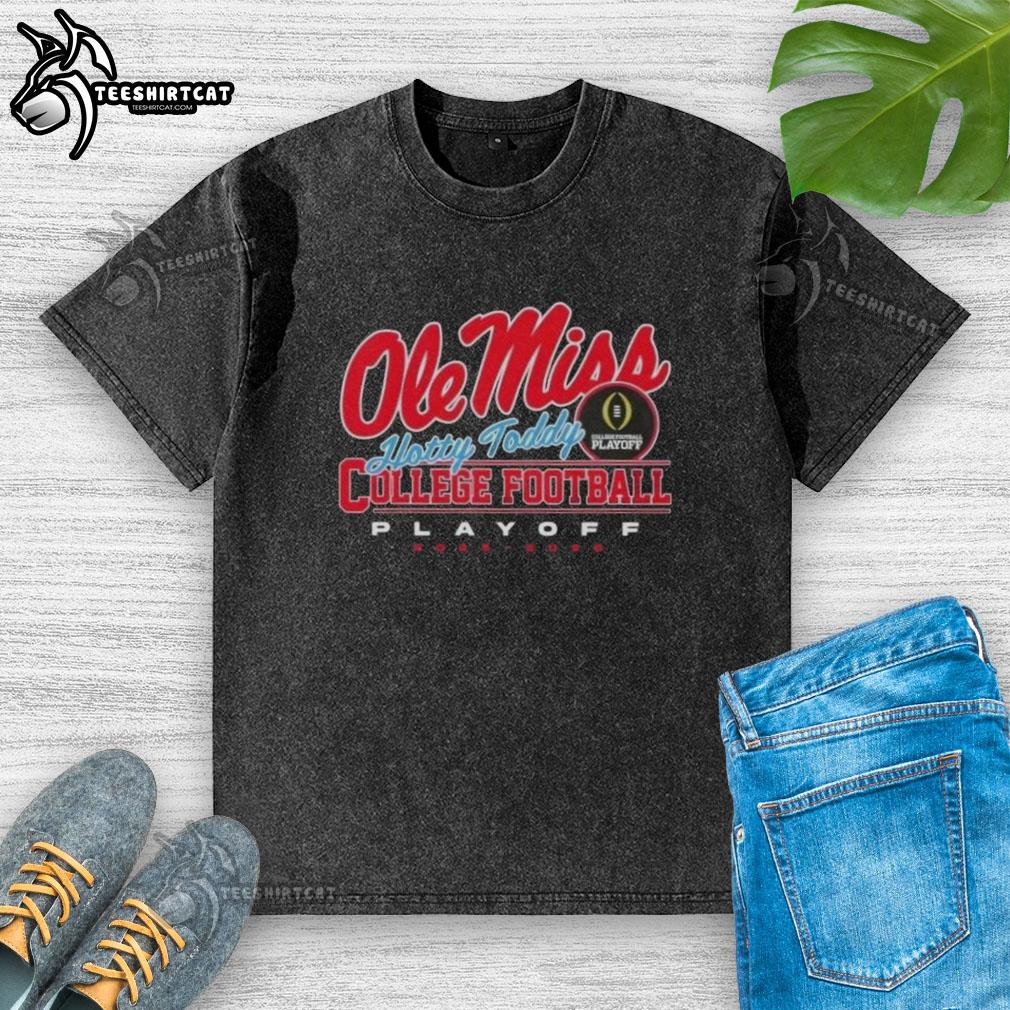 Alt Text: Original Ole Miss Hotty Toddy College Football Playoff 2025-26 washed t-shirt in navy blue, perfect for fans.